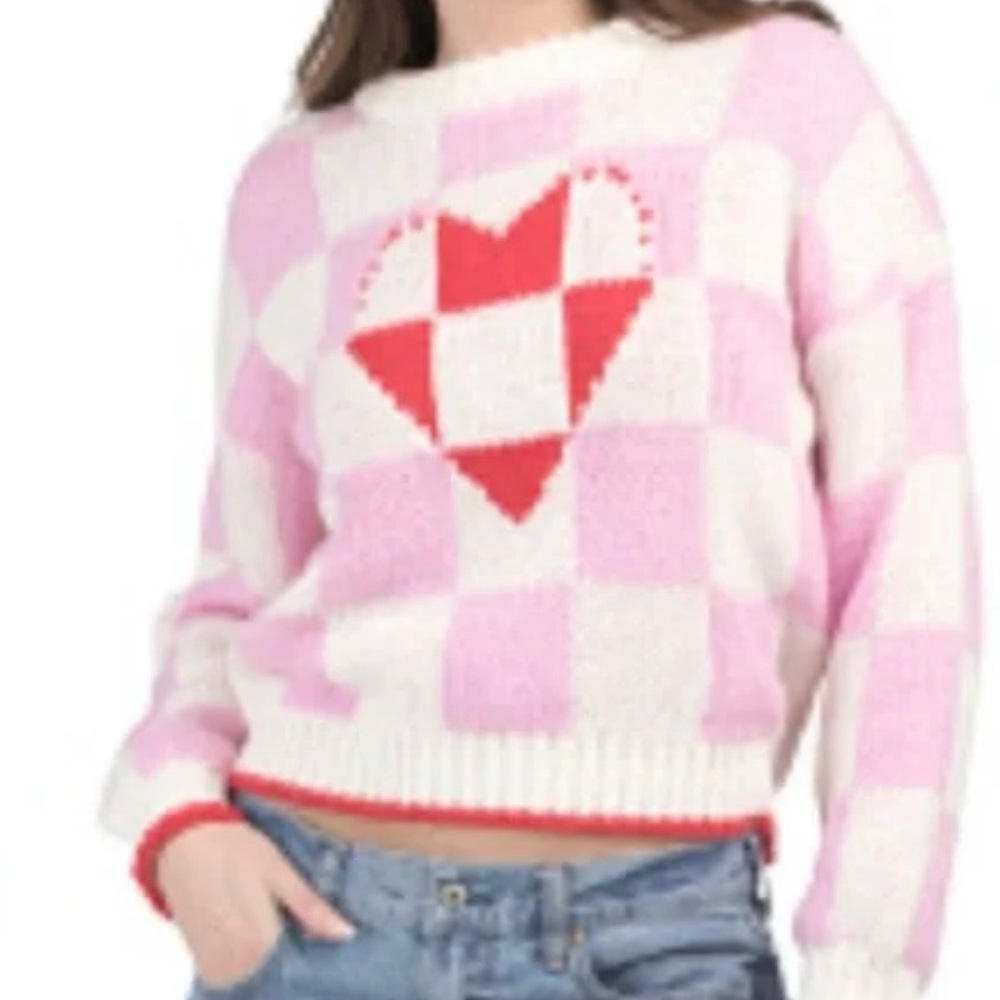 Chic Pink and White Heart Sweater